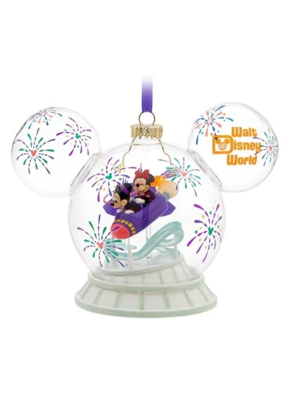 Icon Disney World Mickey and Minnie Mouse Glass Ornament Space Mountain